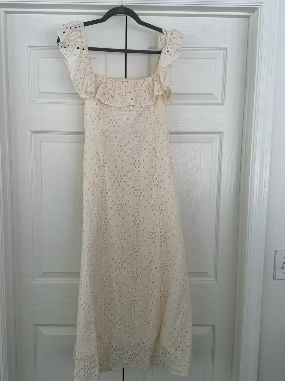 Rylee + Cru Cream Eyelet Ruffle Midi Dress
